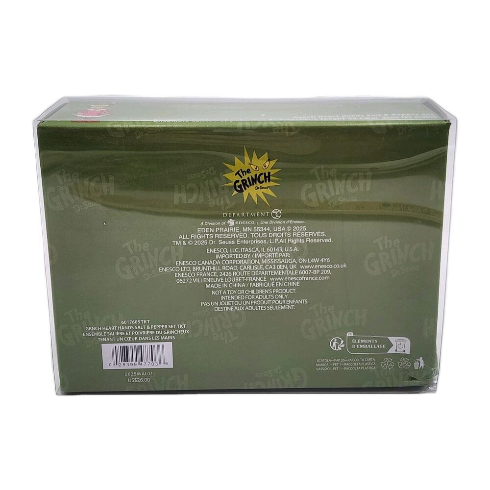 The Grinch Heart Hands Salt & Pepper Shaker Set Department 56 Enesco NEW IN BOX - Picture 10 of 10